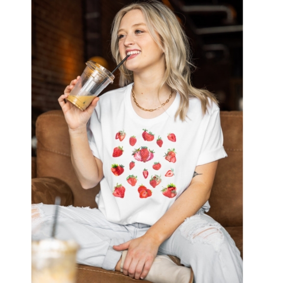 Strawberry Shirt, Fruit Shirt, Cute Strawberry Shirt,Watercolor Strawber… - Picture 10 of 11